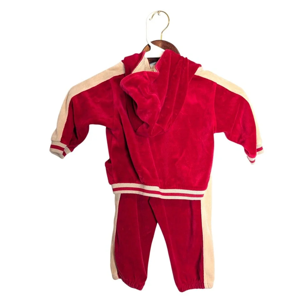 Radio Flyer Kids Red Velour Tracksuit Hooded‎ Jacket Joggers Set 12 Months